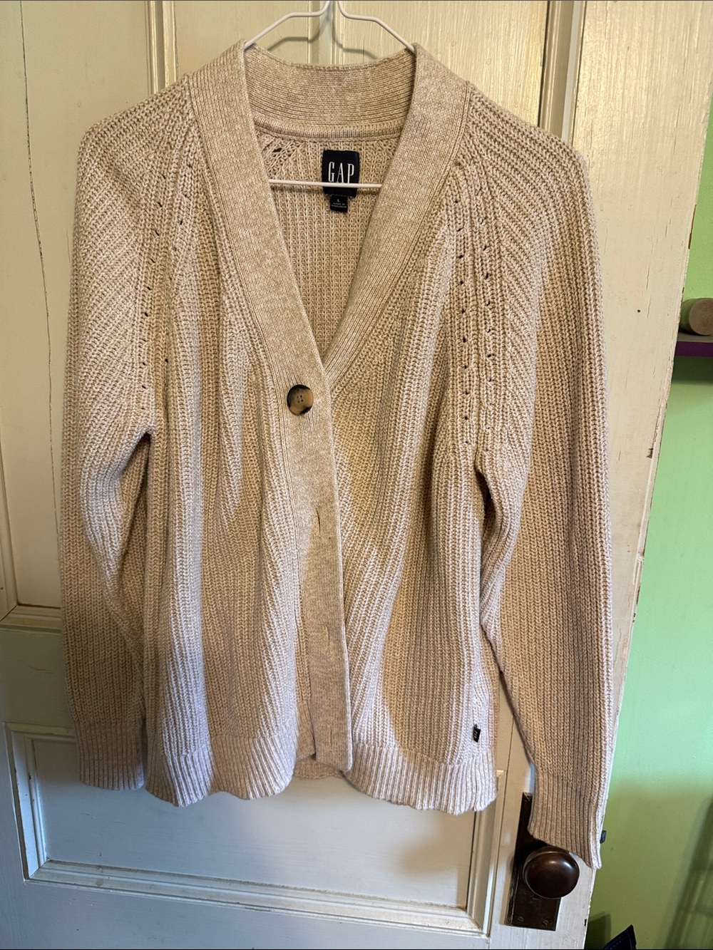 GAP Beige/Cream Cable-Knit Button Cardigan
